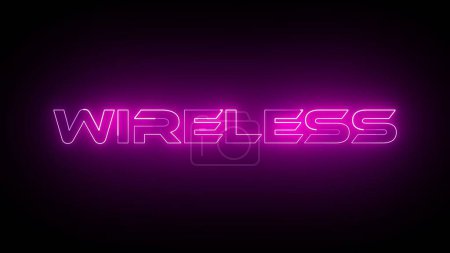 Pink color neon glowing wireless icon isolated on black background.
