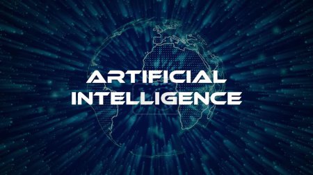Artificial Intelligence text concept on si-fi particles background. Dot particles technological earth.