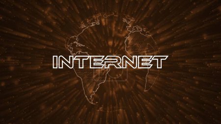 internet text concept on si-fi particles background. Dot particles technological earth.