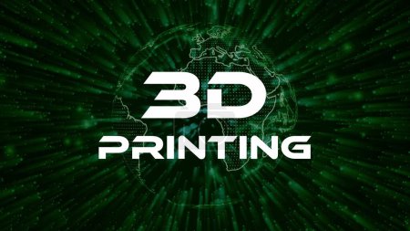 3D printing text concept on si-fi particles background. Dot particles technological earth.
