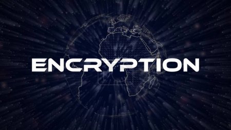 Encryption text concept on si-fi particles background. Dot particles technological earth.