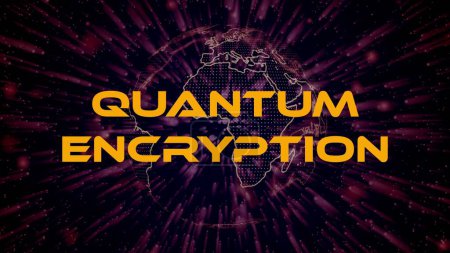 Quantum Encryption text concept on si-fi particles background. Dot particles technological earth.