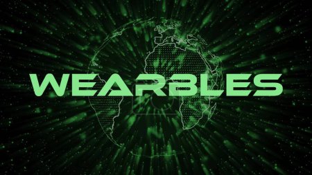 Wearbles text concept on si-fi particles background. Dot particles technological earth.