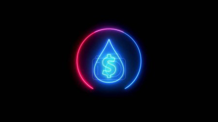 Blue and pink color glowing neon line Oil drop and water drop icon with dollar symbol isolated on black background. illustration background.