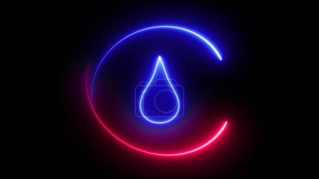 Blue and pink color glowing neon line Oil drop and water drop icon isolated on black background. illustration background.