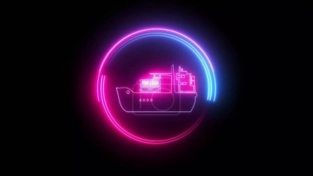 pink and blue color glowing neon line Ship icon isolated on black background. abstract illustration background.