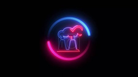Blue and pink color glowing neon line oil miter on black background. feeling station. abstract illustration background.