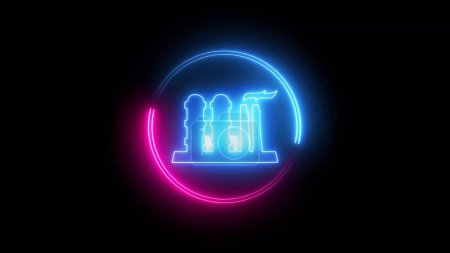 Blue and pink color glowing neon line oil miter on black background. feeling station. abstract illustration background.
