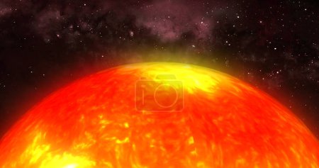 Foto de 3d rendered Volcanoes of the sun surface. waving lava upon the sun surface. 3d rendered sun over 4k resolution. - Imagen libre de derechos