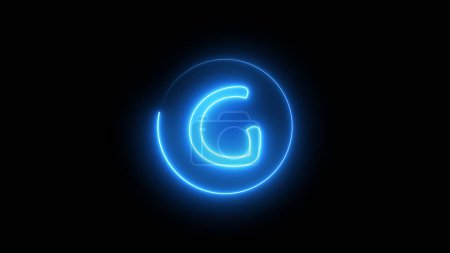 Alphabet neon sign letter glowing with blue light. Glowing neon line in a circular path around the alphabet.