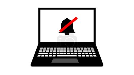 Laptop mit Glockensymbol auf weißem Hintergrund.
