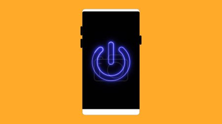 Smart phone with power button icon on a yellow background.