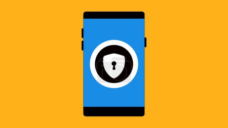 Smart phone with lock icon on a yellow background.
