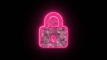 Neon pink Digital animation of digital lock moving in the screen Background, Cyber Attack, Hacking. Cyber security data protection business technology privacy
