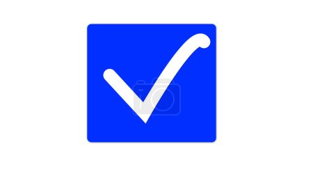 A white check mark on a blue square background, symbolizing approval or completion.