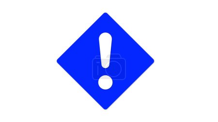 Ein blaues diamantförmiges Warnschild mit einem weißen Ausrufezeichen in der Mitte, vor weißem Hintergrund.