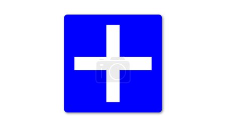 A blue square with a white plus in the center.