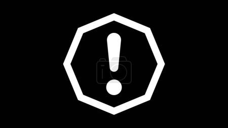 A white exclamation mark inside a white octagon on a black background, resembling a warning or alert symbol.