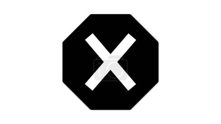 A black octagonal shape with a white 'X' in the center, set against a white background.