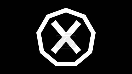 Ein weißes "X" -Symbol in einem weißen Achteck auf schwarzem Hintergrund.