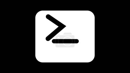 Ein weißes quadratisches Symbol mit schwarzem Hintergrund, das einem Kommandozeilen-Prompt ähnelt, mit einem übergeordneten Symbol und einem Unterstrich.