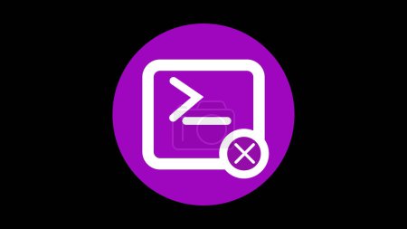 A purple circle with a white command prompt icon and an 'X' mark on a black background.