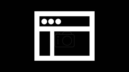 A minimalist white icon of a web browser window on a black background. The icon features three circles in the top left corner, representing the window controls, and a sidebar on the left.