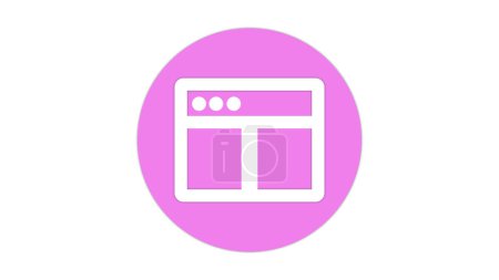 A minimalist icon of a web browser window with a pink circular background. The icon features a simple layout with three circles representing buttons at the top left corner.