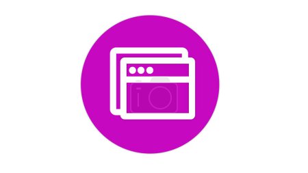 A white icon of two overlapping web browser windows on a purple circular background.