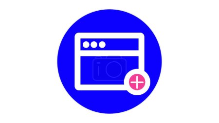 A blue circle with a white web browser window icon and a pink plus sign in the bottom right corner, symbolizing adding a new web page or tab.