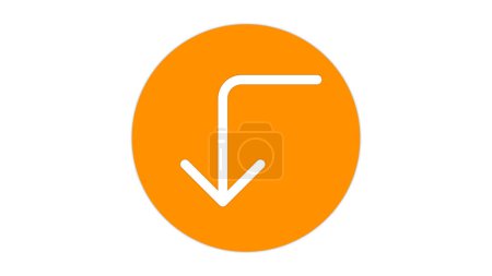 Un círculo naranja con una flecha blanca hacia abajo que tiene una curva de ángulo recto.