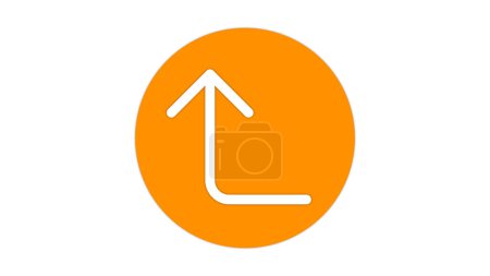 An orange circle with a white arrow pointing upwards and then turning left at a right angle.
