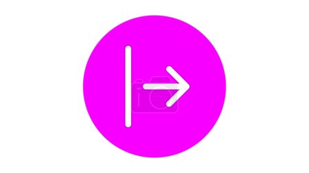 Un círculo rosa brillante con una flecha blanca apuntando a la derecha y una línea vertical en el lado izquierdo de la flecha.