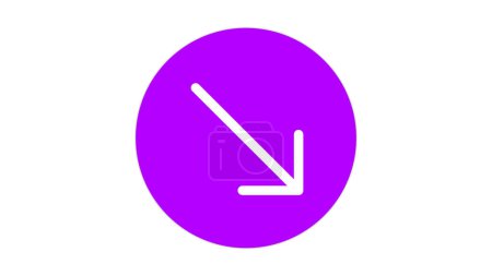 Una flecha blanca hacia abajo-derecha dentro de un círculo púrpura sobre un fondo blanco.