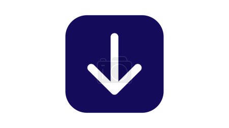 Ein einfaches Symbol für einen Abwärtspfeil in weißer Farbe auf dunkelblauem quadratischen Hintergrund.