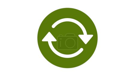 Une icône circulaire verte avec deux flèches blanches formant un cercle, indiquant un symbole de rafraîchissement ou de rechargement.