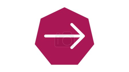 A white arrow pointing to the right on a maroon octagonal background.