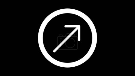 A white arrow pointing diagonally upwards to the right inside a white circle on a black background.