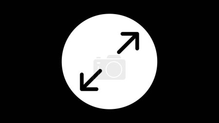 Ein weißer Kreis auf schwarzem Hintergrund mit zwei diagonalen Pfeilen, die nach außen und innen zeigen und das Konzept der Größenänderung oder Skalierung repräsentieren.