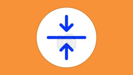 Un icono azul con dos flechas apuntando hacia una línea horizontal, una desde arriba y otra desde abajo, sobre un fondo circular blanco. El círculo se coloca sobre un fondo naranja.