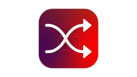 Ein quadratisches Symbol mit rotem und lila Farbverlauf und einem weißen Shuffle-Symbol, das aus zwei sich kreuzenden Pfeilen besteht, die in entgegengesetzte Richtungen zeigen.