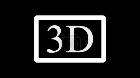 Un cadre rectangulaire blanc avec le texte "3D" à l'intérieur sur un fond noir.