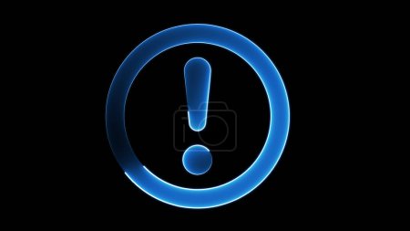 Un point d'exclamation bleu brillant à l'intérieur d'un cercle sur un fond noir, symbolisant alerte ou attention.