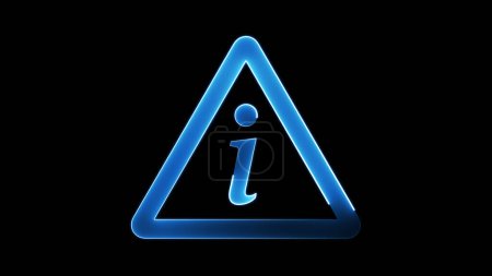 A glowing blue information symbol inside a triangle on a black background.