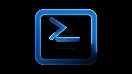 Un icono de símbolo del sistema azul brillante en un fondo negro, que representa una interfaz de terminal o línea de comandos.