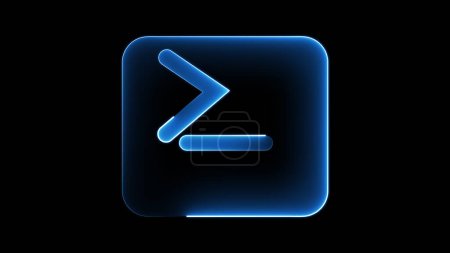 Ein leuchtend blaues PowerShell-Symbol auf schwarzem Hintergrund symbolisiert Kommandozeilen-Interface und Skripting.