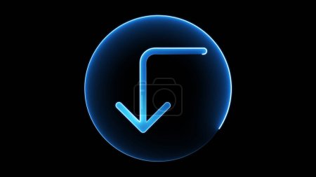A glowing blue neon arrow pointing downward and curving to the left inside a circular frame on a black background.