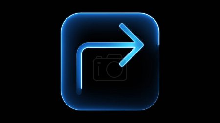 A glowing blue neon right turn arrow icon on a black background.
