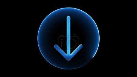 Une flèche bleu vif pointant vers le bas à l'intérieur d'une bordure circulaire sur un fond noir.