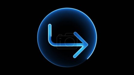 A glowing blue arrow icon on a black background, indicating a right turn.